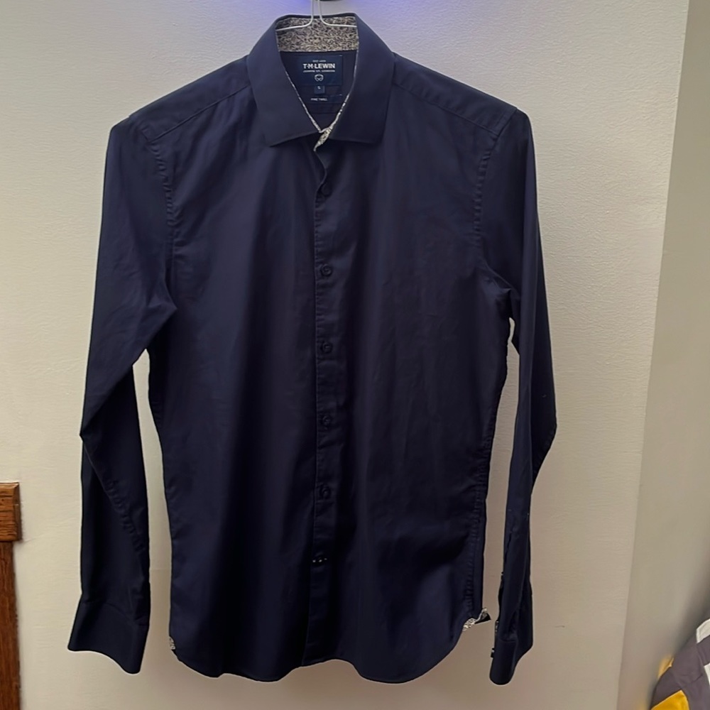 TM Lewin Navy Dress Shirt with Liberty Fabric Details